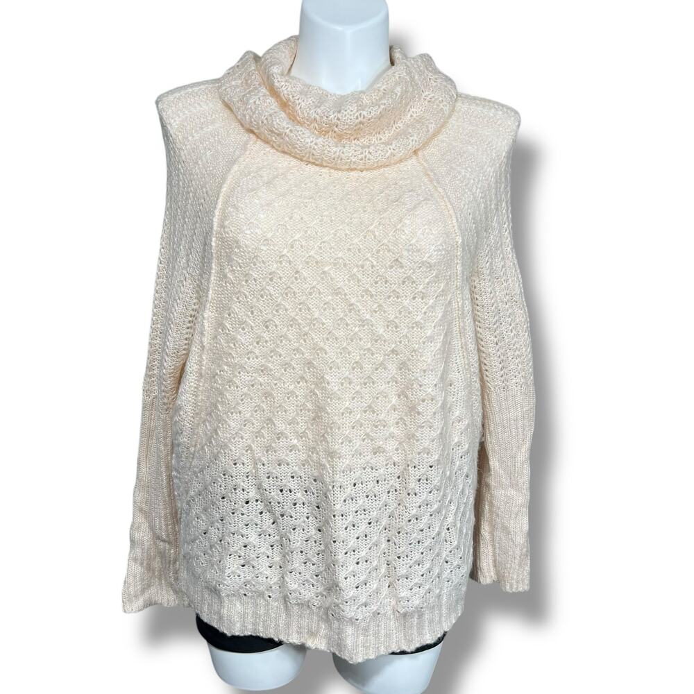Y2K Apt 9 Womens Cowl Neck Open Knit Sweater Pullover Slouch Fit Pink Gold Large
